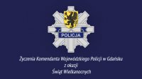 Grafika -na niebieskim tle gwaiazda policyjna-napis Komenda Wojewódzka Policji w Gdańsku