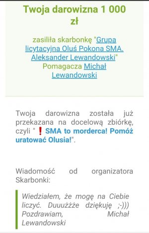 informacja dotycząca wpłaty na chore dziecko