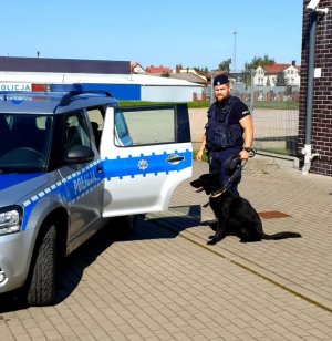 Policjant z psem przy radiowozie