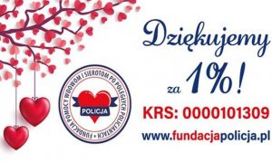 Grafika- 1 procent podatku dla fundacji wdowom i sierotom poległych policjantów z numerem KRS i strony internetowej