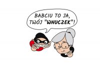 Grafika-wnuczek trzyma suchawkę i widoczna jest babci powyżej napis-babciu to ja twój wnuczek