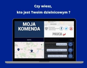 Grafika -pulpit monitora oraz napis c--czy wiesz kto jest Twoim dzielnicowym/?