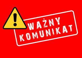 Grafika- na czerwonym tle napis- WAŻNY KOMUNIKAT