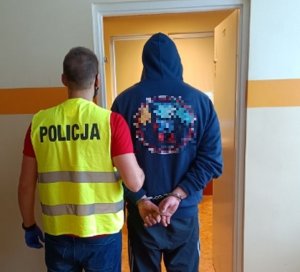 Policjant prowadzi podejrzanego