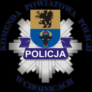 policyjna gwiazda z napisem Komenda Powiatowa Policji w Chojnicach