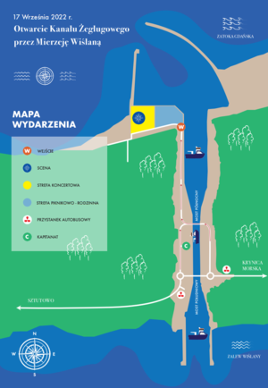 Mapa otwarcia kanału żeglugowego przez Mierzeję Wiślaną