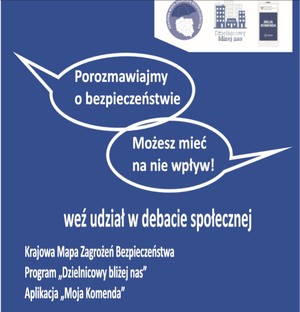 niebieski plakat zapraszający na debatę ewaluacyjną