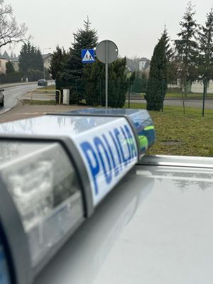 napis POLICJA na tle przejścia dla pieszych