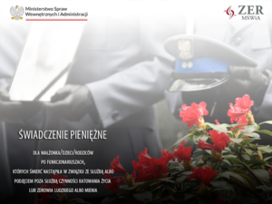 policyjna czapka gabardynowa trzymana przez policjant przed  czapką czerwone kwiaty