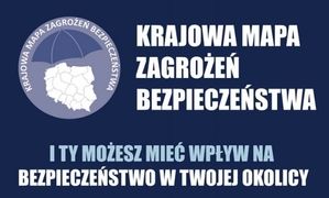 na niebieskim tle biały napis Krajowa Mapa Zagrożeń Bezpieczeństwa