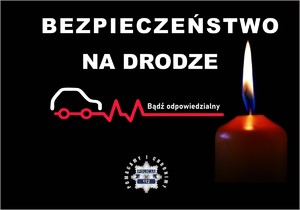 Czarny Plakat z białym na napisem w prawym dolnym rogu paląca się świeczka