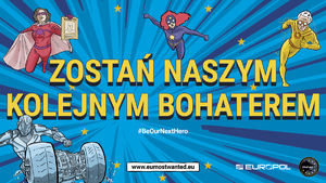 Niebieski plakat z żółtymi napisami