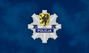 logo policja na niebieskim tle