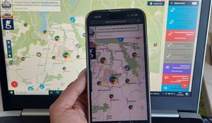 Telefon na tle monitora laptopa z wyśietloną aplikacją KMZB