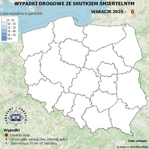 Mapa wypadków ze skutkiem śmiertelnym.