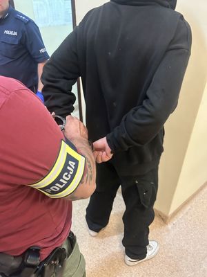 Policjanci prowadzący zatrzymanego
