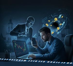 grafika wygenerowana przez sztuczną inteligęcje przedstawiając mężczyznę siedz ącego przed komputerem