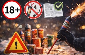 Grafika wygenerowana przez sztuczną inteligęcje pokazujaca zakaz używania fajerwerków