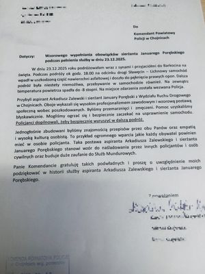 List z podziękowaniami.