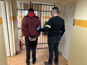 Polcjant stojący zatrzymanym przy kracie