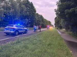 Pojazdy służb stojące na drodze