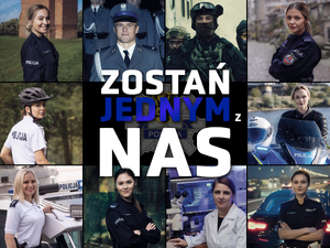 Plakat przedstawiający policjantów promujący pracę w policji